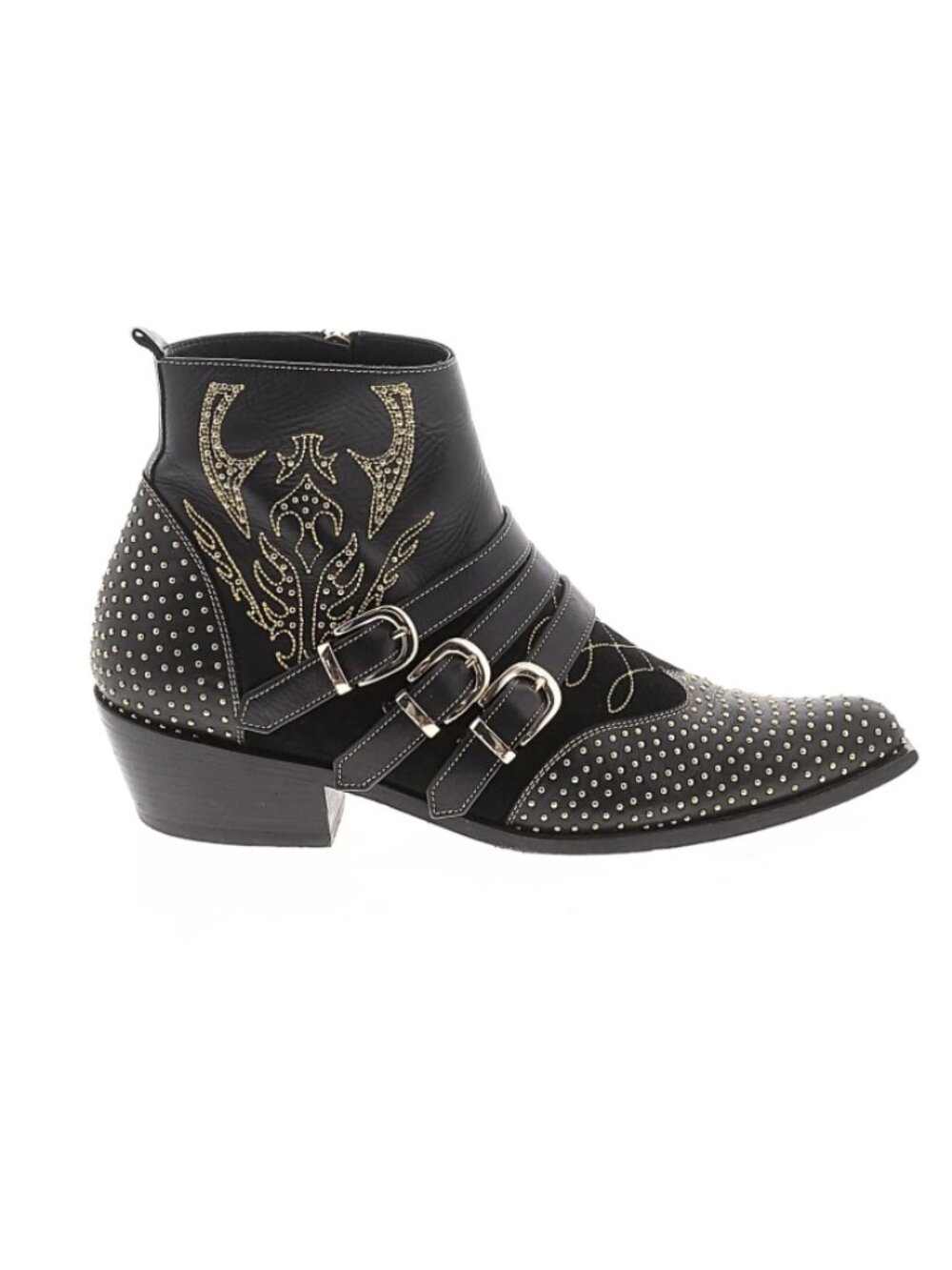 ANINE BING Penny Black Leather Studded Buckle Ankle Boots  EU 40